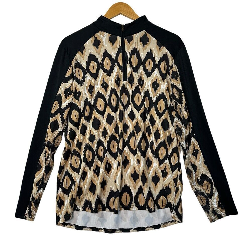 SanSoleil UV 50+ Cooling Quarter Zip Top XL Ikat Animal Print Golf Tennis Black